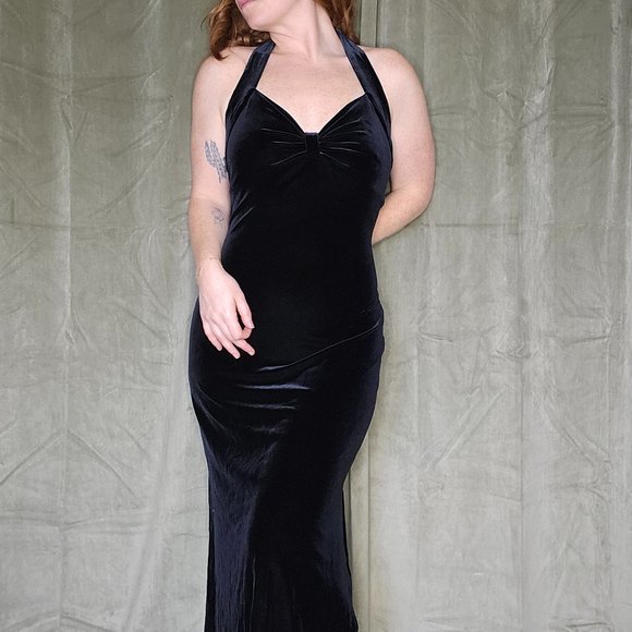 Vintage Black Velvet Halter Dress